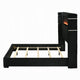 Nera King Size Bed with LED Fireplace Headboard | Black Corduroy Upholstery