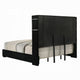 Nera King Size Bed with LED Fireplace Headboard | Black Corduroy Upholstery