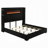 Nera King Size Bed with LED Fireplace Headboard | Black Corduroy Upholstery