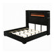 Nera Queen Size Bed with LED Fireplace Headboard | Black Corduroy Upholstery