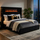 Nera Queen Size Bed with LED Fireplace Headboard | Black Corduroy Upholstery