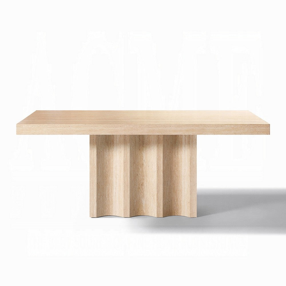 Pia Dining Table | 71" Travertine Top | Fluted Pedestal Base | Brown