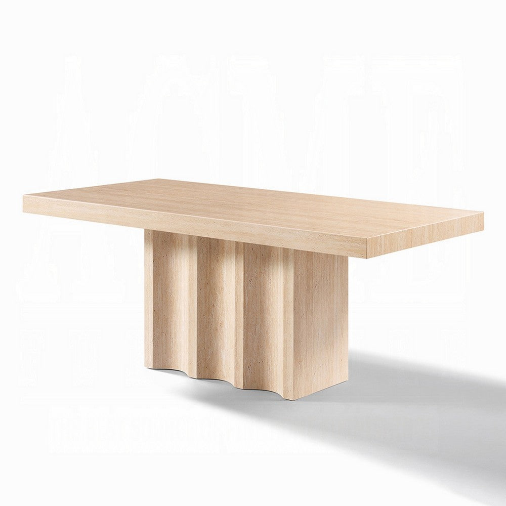Pia Dining Table | 71" Travertine Top | Fluted Pedestal Base | Brown
