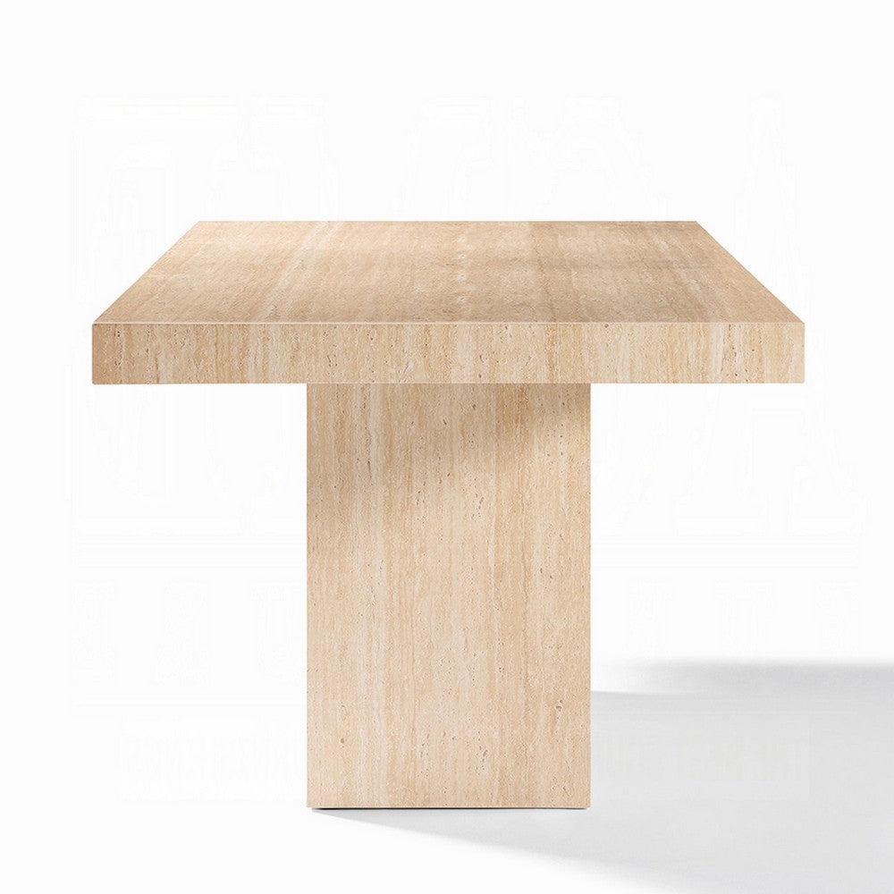 Pia Dining Table | 71" Travertine Top | Fluted Pedestal Base | Brown