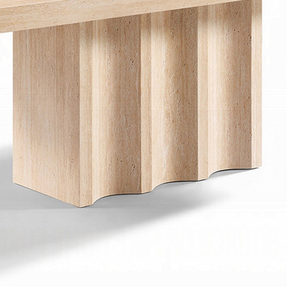 Pia Dining Table | 71" Travertine Top | Fluted Pedestal Base | Brown