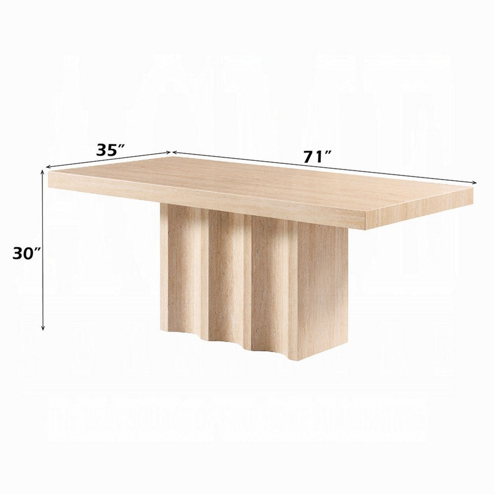 Pia Dining Table | 71" Travertine Top | Fluted Pedestal Base | Brown