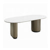 Jeh Dining Table | 87" White Oval Top | Dual Pedestal Base | Oak Brown