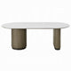 Jeh Dining Table | 87" White Oval Top | Dual Pedestal Base | Oak Brown
