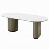 Jeh Dining Table | 87" White Oval Top | Dual Pedestal Base | Oak Brown