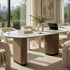 Jeh Dining Table | 87" White Oval Top | Dual Pedestal Base | Oak Brown