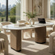 Jeh Dining Table | 87" White Oval Top | Dual Pedestal Base | Oak Brown