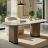 Jeh Dining Table | 87" White Oval Top | Dual Pedestal Base | Oak Brown