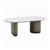 Jeh Coffee Table | 55" White Oval Top | Dual Pedestal Base | Oak Brown