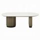 Jeh Coffee Table | 55" White Oval Top | Dual Pedestal Base | Oak Brown