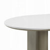 Jeh Coffee Table | 55" White Oval Top | Dual Pedestal Base | Oak Brown