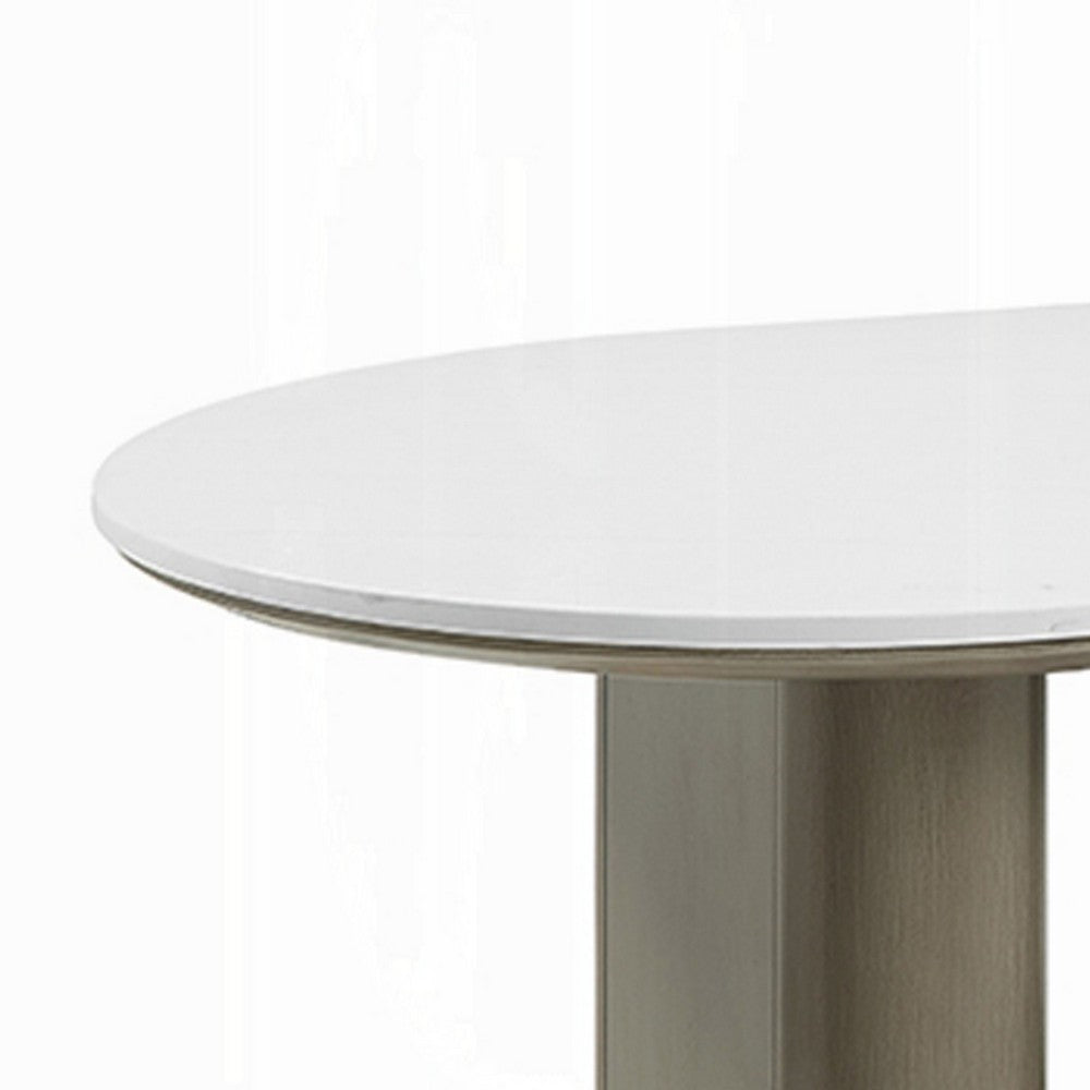 Jeh Coffee Table | 55" White Oval Top | Dual Pedestal Base | Oak Brown