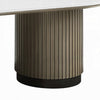 Jeh Coffee Table | 55" White Oval Top | Dual Pedestal Base | Oak Brown