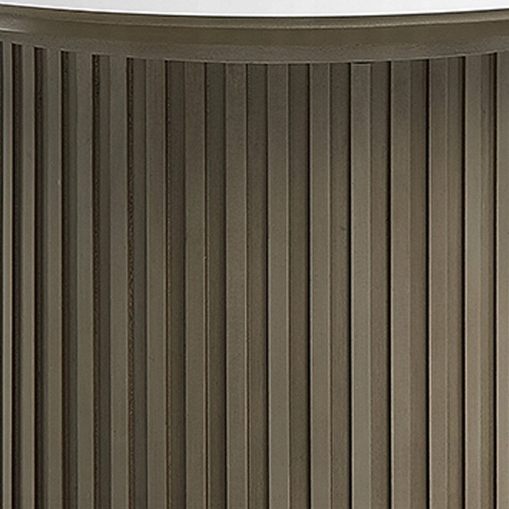 Jeh Side End Table | 22" White Round Top | Fluted Base | Oak Brown