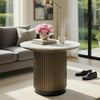 Jeh Side End Table | 22" White Round Top | Fluted Base | Oak Brown