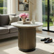 Jeh Side End Table | 22" White Round Top | Fluted Base | Oak Brown