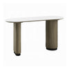 Jeh Sofa Console Table | 55" White Oval Top | Pedestal Base | Oak Brown