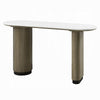 Jeh Sofa Console Table | 55" White Oval Top | Pedestal Base | Oak Brown