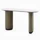 Jeh Sofa Console Table | 55" White Oval Top | Pedestal Base | Oak Brown