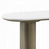 Jeh Sofa Console Table | 55" White Oval Top | Pedestal Base | Oak Brown