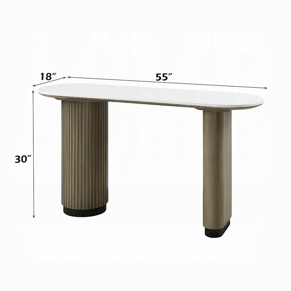 Jeh Sofa Console Table | 55" White Oval Top | Pedestal Base | Oak Brown