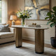 Jeh Sofa Console Table | 55" White Oval Top | Pedestal Base | Oak Brown