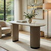 Jeh Sofa Console Table | 55" White Oval Top | Pedestal Base | Oak Brown