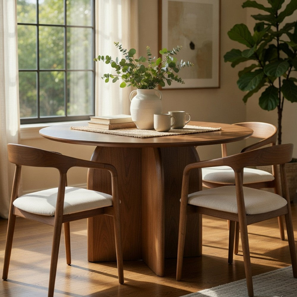 Dio Dining Table | 47" Top | Cross Pedestal Base | Dark Walnut Brown