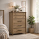 Seny Tall Dresser Chest | 5 Drawers | Antique Black Bar Pulls | Brown