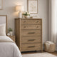 Seny Tall Dresser Chest | 5 Drawers | Antique Black Bar Pulls | Brown