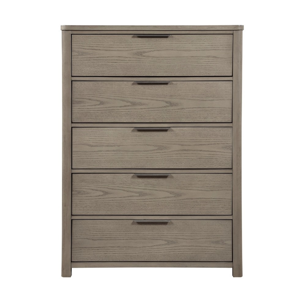 Delv Tall Dresser Chest | 5 Drawers | Chrome Edge Pulls | Light Gray