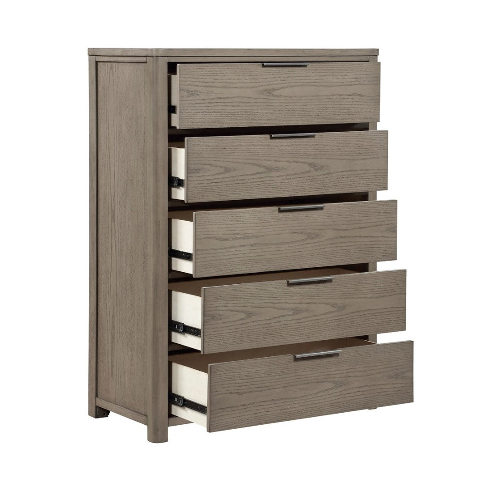 Delv Tall Dresser Chest | 5 Drawers | Chrome Edge Pulls | Light Gray