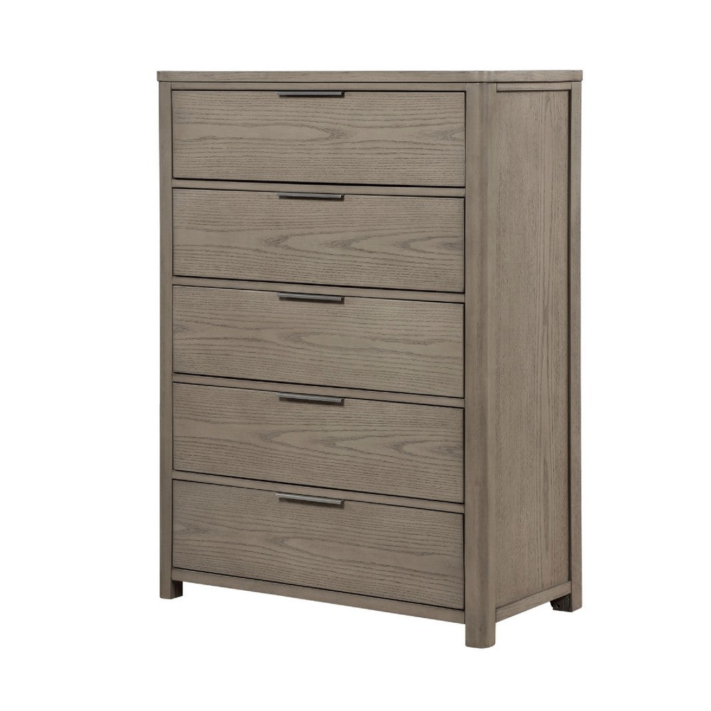 Delv Tall Dresser Chest | 5 Drawers | Chrome Edge Pulls | Light Gray