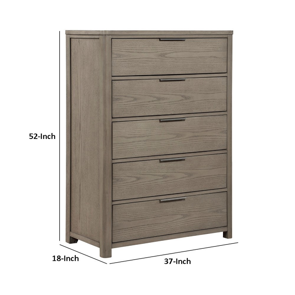 Delv Tall Dresser Chest | 5 Drawers | Chrome Edge Pulls | Light Gray