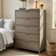 Delv Tall Dresser Chest | 5 Drawers | Chrome Edge Pulls | Light Gray