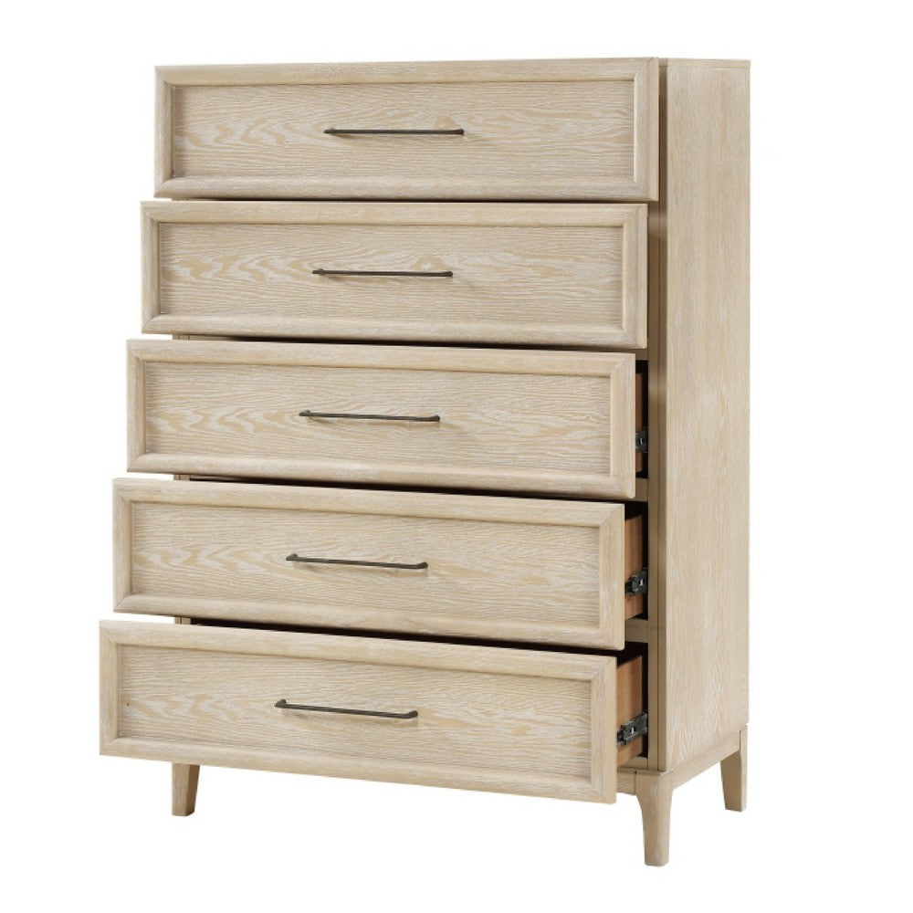 Ary Tall Dresser Chest | 5 Drawers | Black Bar Pulls | Light Brown