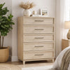 Ary Tall Dresser Chest | 5 Drawers | Black Bar Pulls | Light Brown