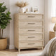 Ary Tall Dresser Chest | 5 Drawers | Black Bar Pulls | Light Brown