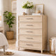Ary Tall Dresser Chest | 5 Drawers | Black Bar Pulls | Light Brown