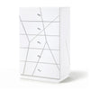 Oly Tall Dresser Chest | 5 Drawers | Glossy White Geometric Fronts