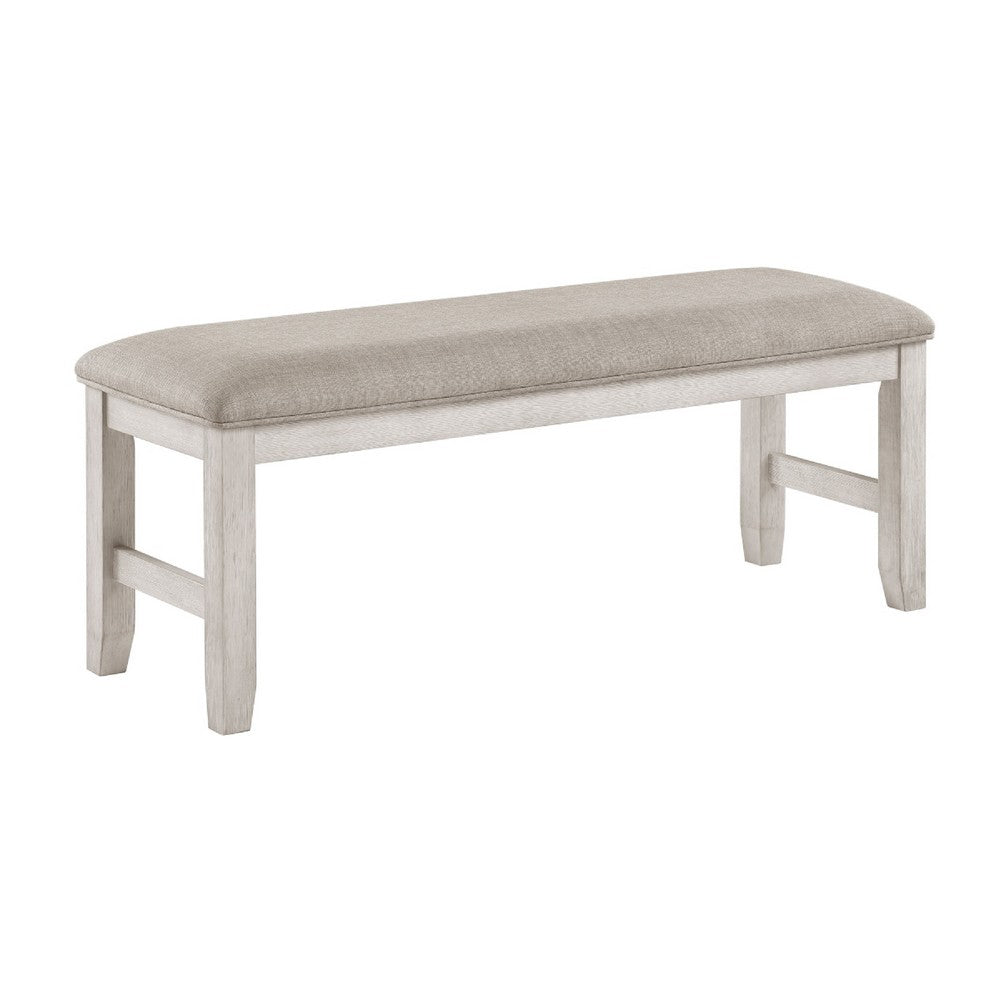 Vile Dining Bench | Light Gray Upholstery | Distressed White | 48"