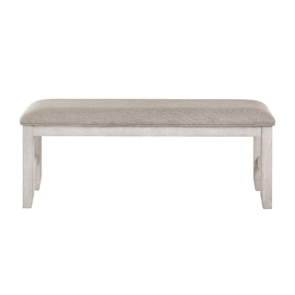 Vile Dining Bench | Light Gray Upholstery | Distressed White | 48"