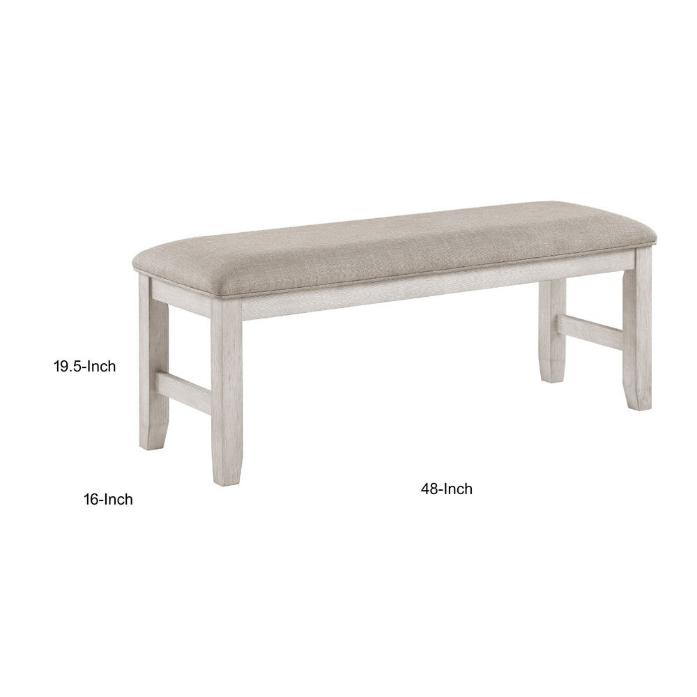 Vile Dining Bench | Light Gray Upholstery | Distressed White | 48"