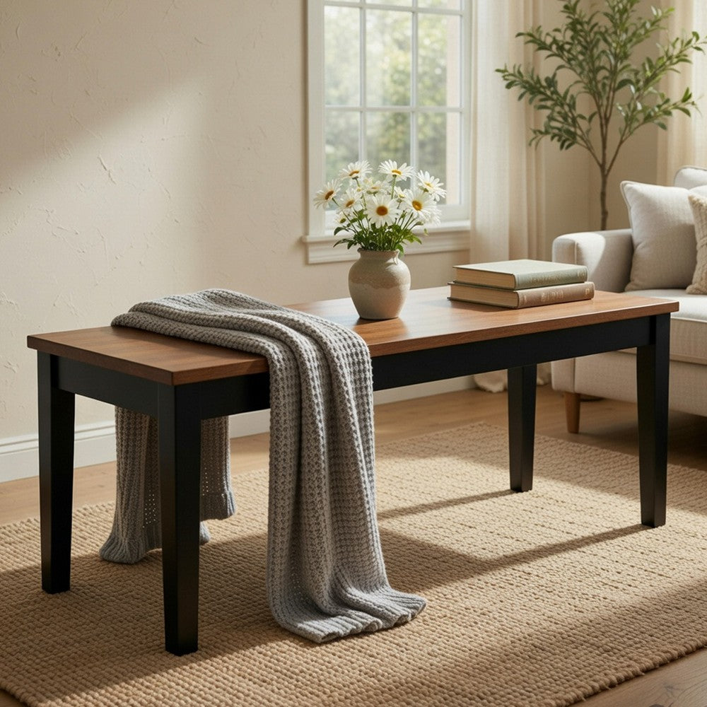 Teny Dining Bench | 48" Wide Brown Seat | Black Wood Frame