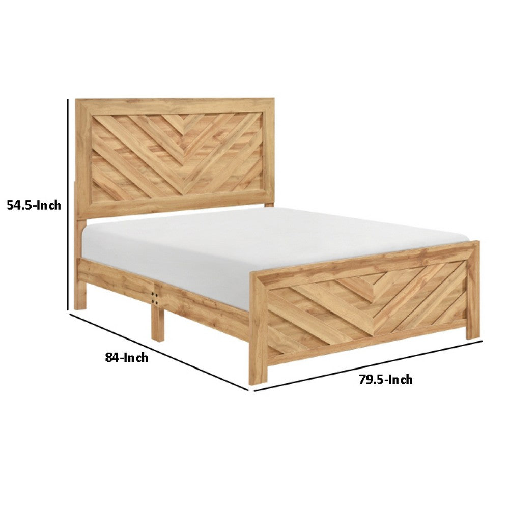 Adia Queen Size Bed | Chevron Patterned Headboard | Natural Brown