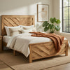 Adia Queen Size Bed | Chevron Patterned Headboard | Natural Brown